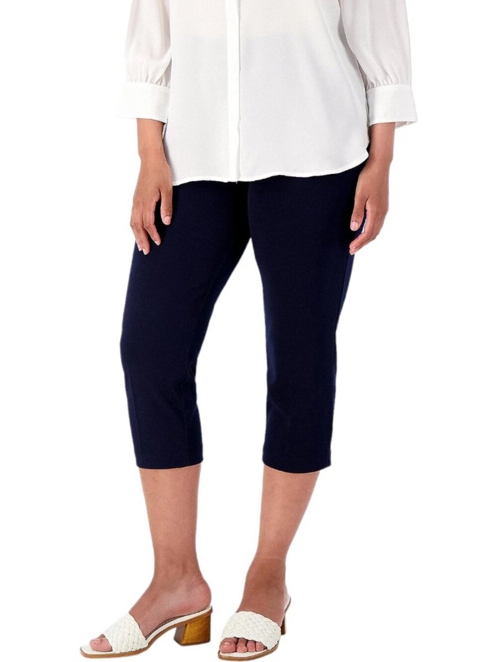 Susan Graver Crop Pant XXS Regular LK Fusion Pull On Navy Blue Business Casual